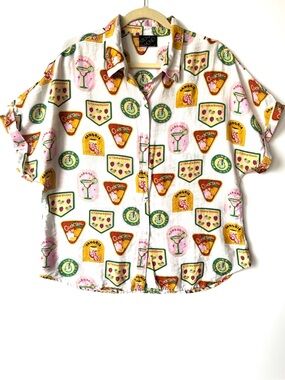 Milk & Honey cocktail novelty print button front shirt
